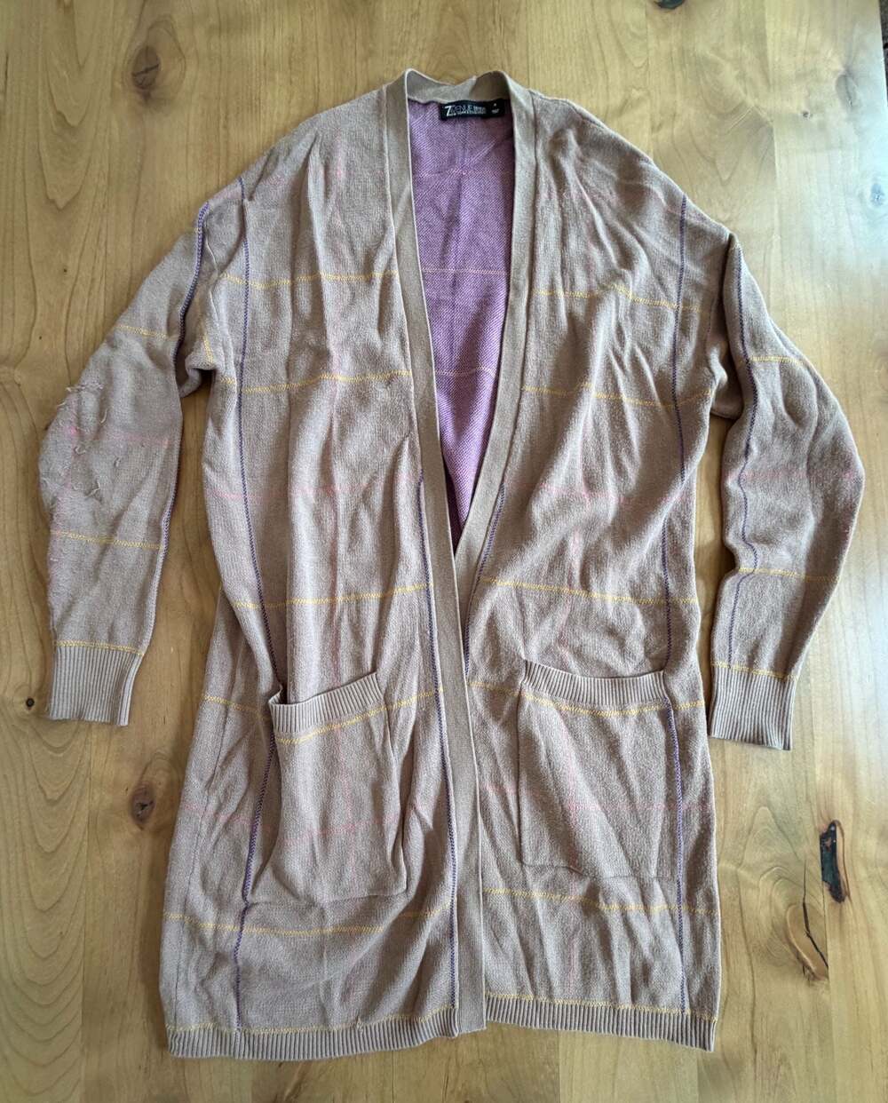 7th Avenue Design Studio New York & Co. Plaid Open Front Cardigan with Pockets